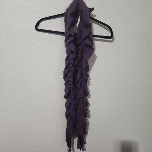 Purple Ruffled Knit Scarf With Fringe Ends